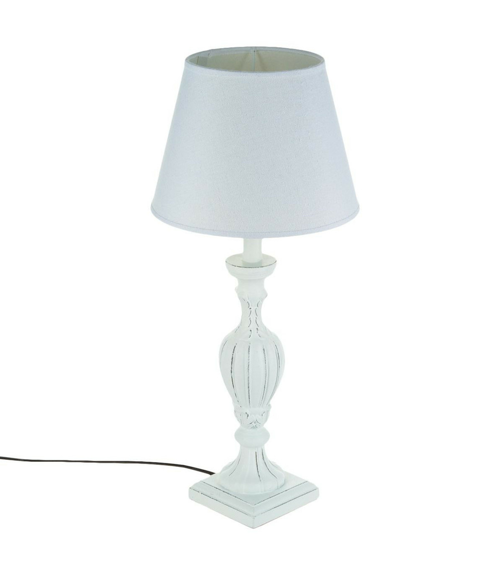 Lampe à poser pied en bois patiné blanc h 55 cm