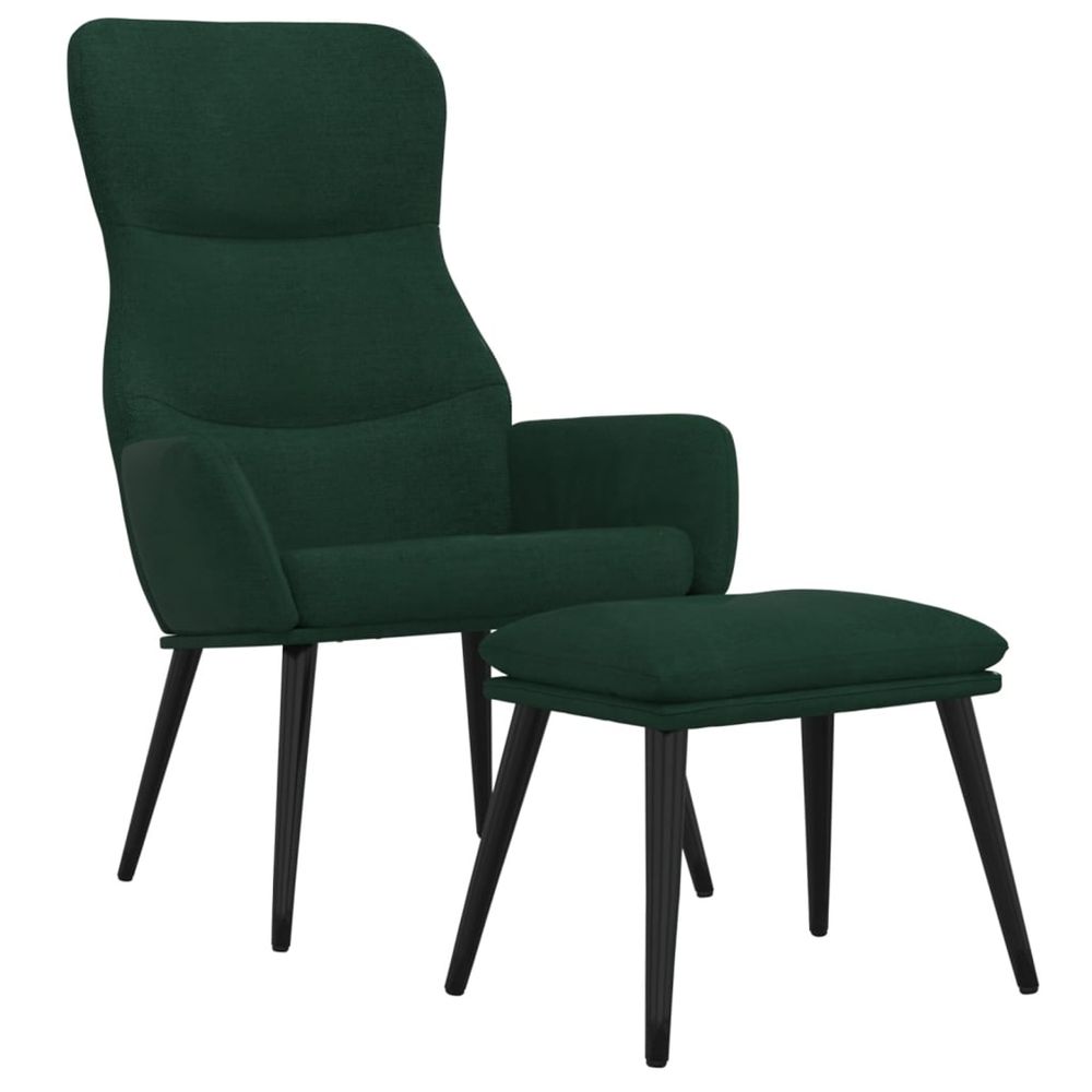 Chaise de relaxation avec tabouret vert foncé tissu