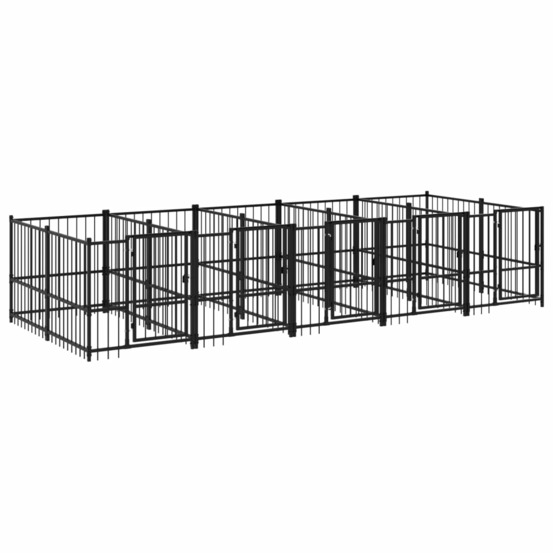 Chenil cage enclos pac animaux d'extérieur pour chiens acier 9,38 m² noir