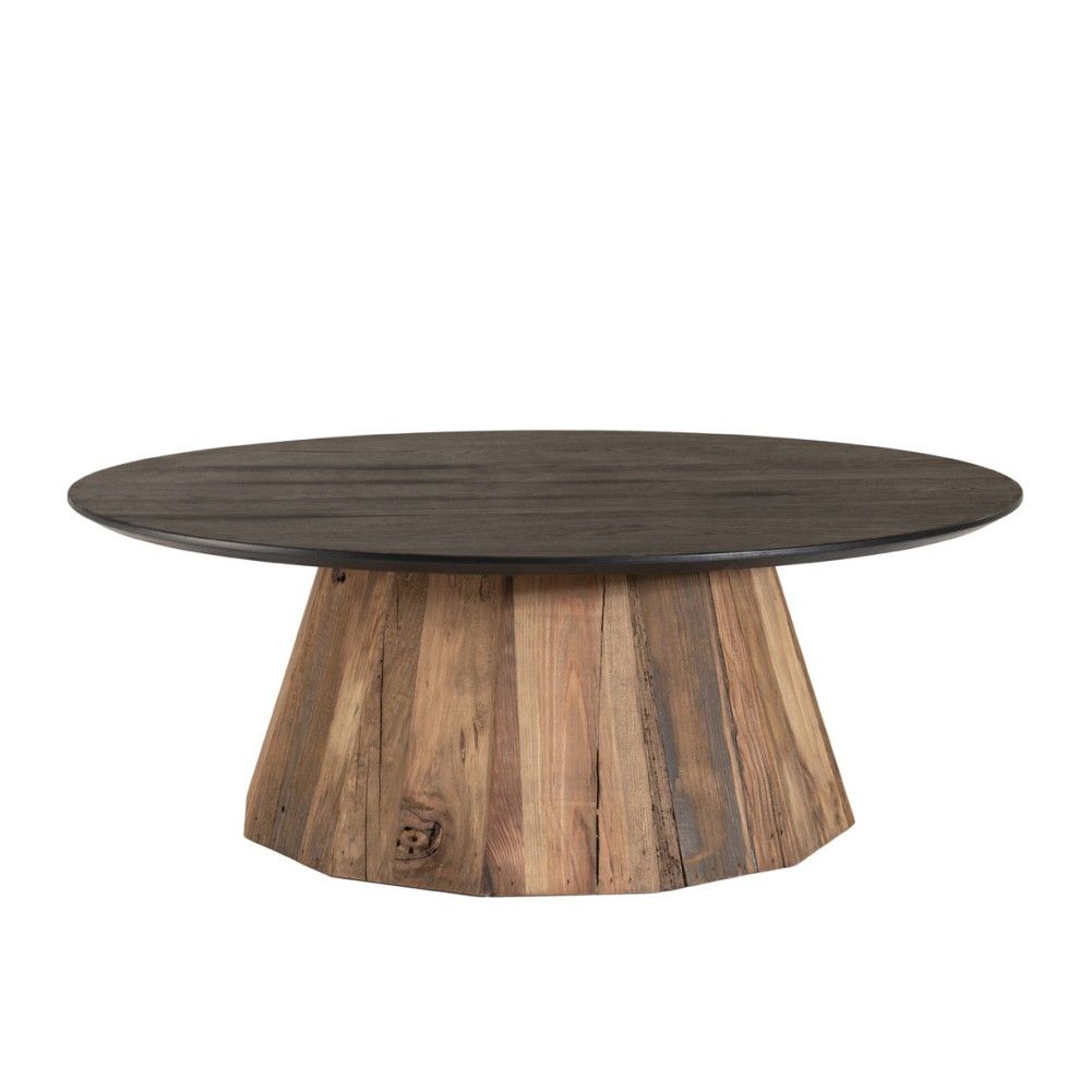Table basse ronde en pin recyclé d90