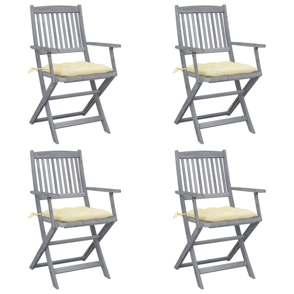 Chaises pliables d'extérieur lot de 4 et coussins bois d'acacia