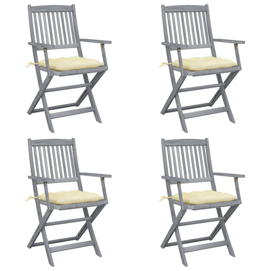 Chaises pliables d'extérieur lot de 4 et coussins bois d'acacia