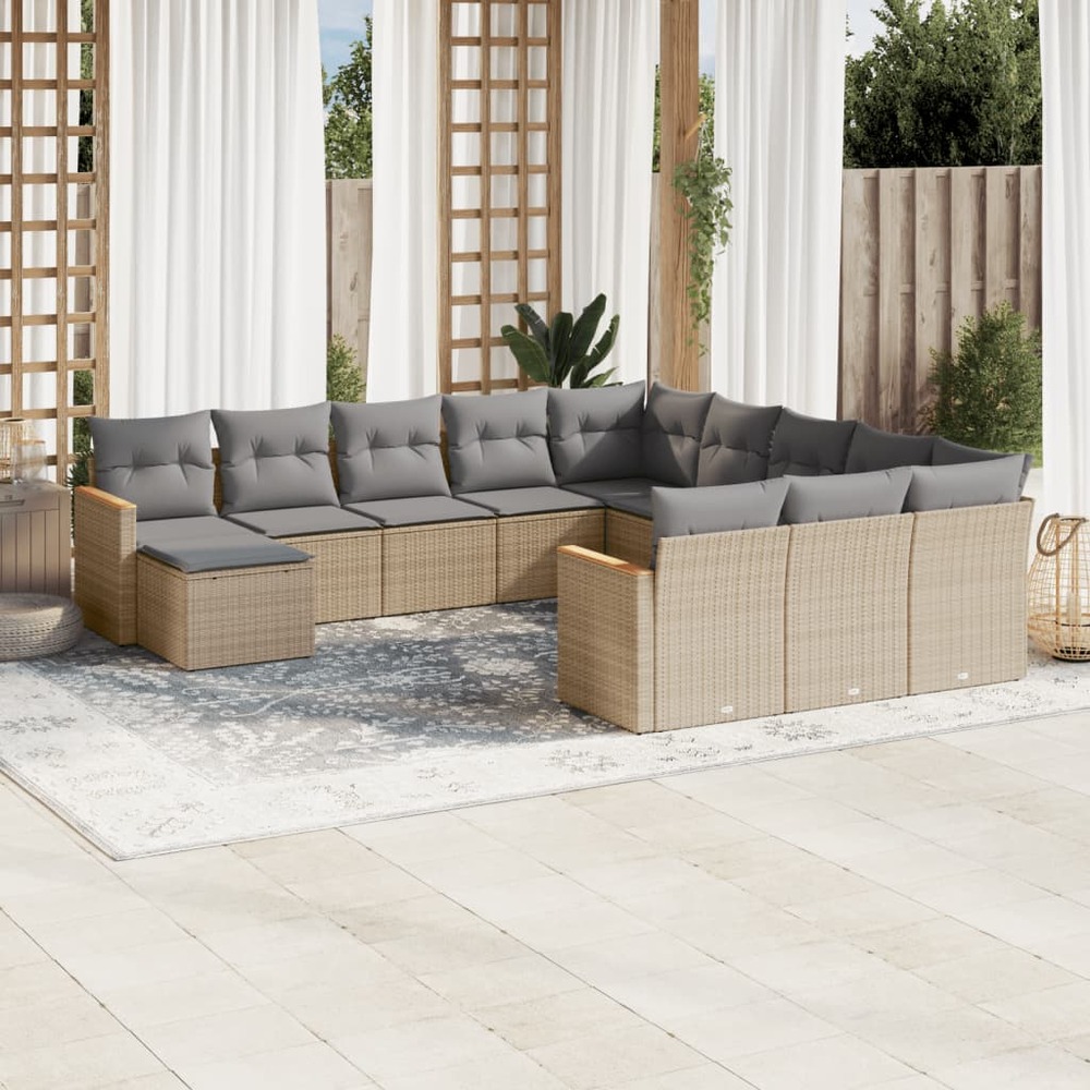 Salon de jardin avec coussins 12 pcs beige résine tressée
