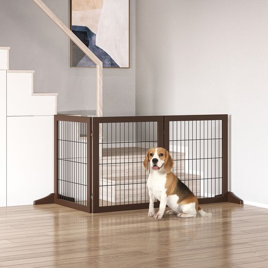 Barrière sécurité chien bois pin massif escalier porte protection pliable 185cm brun - comfortxl pet living