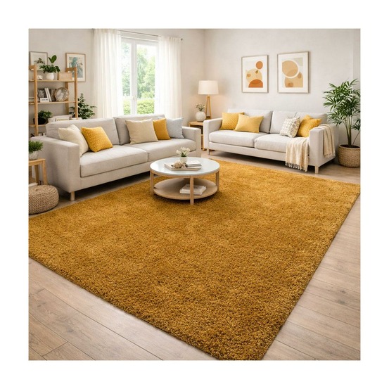 Tapis poils longs shaggy 80x150 rectangle tissé or motif uni uni i