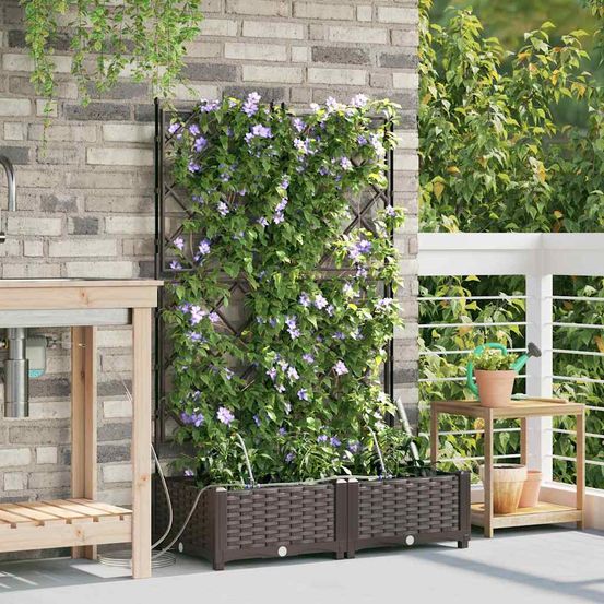 Jardinière haute avec treillis et système d'irrigation acier marron 80x40x126 cm