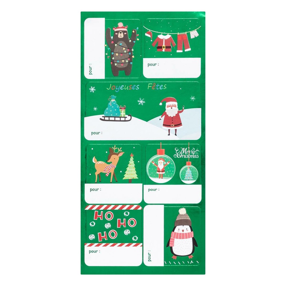 Planche étiquettes cadeau décorées 11x26,8cm autocollantes assorti