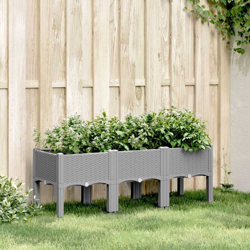 Grand bac à fleurs sur pieds pp pour jardin terrasse 120x40x42 cm gris clair