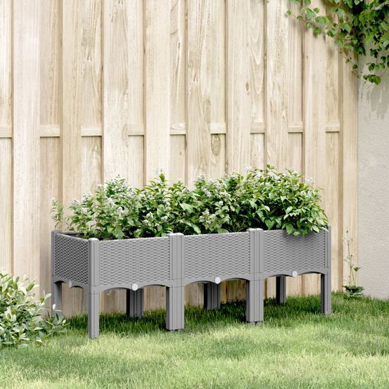 Grand bac à fleurs sur pieds pp pour jardin terrasse 120x40x42 cm gris clair