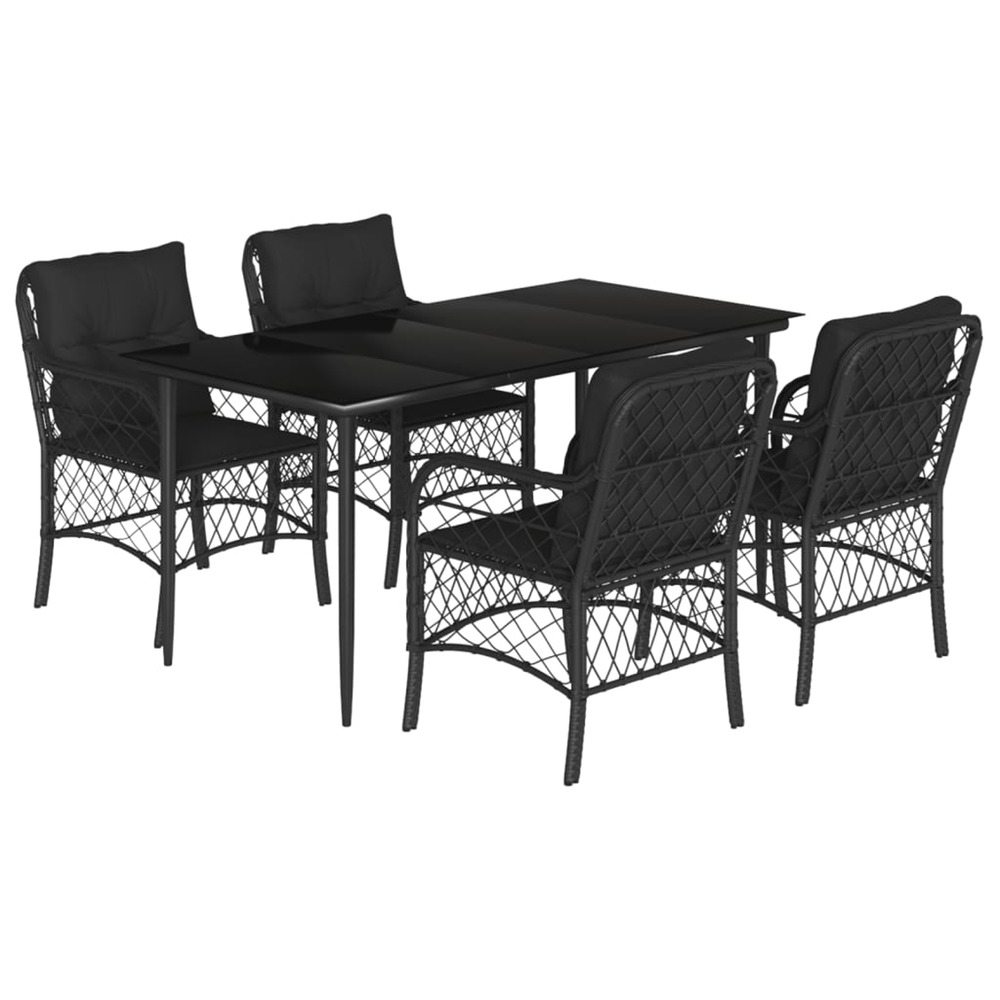 Ensemble à manger de jardin coussins 5pcs noir résine tressée