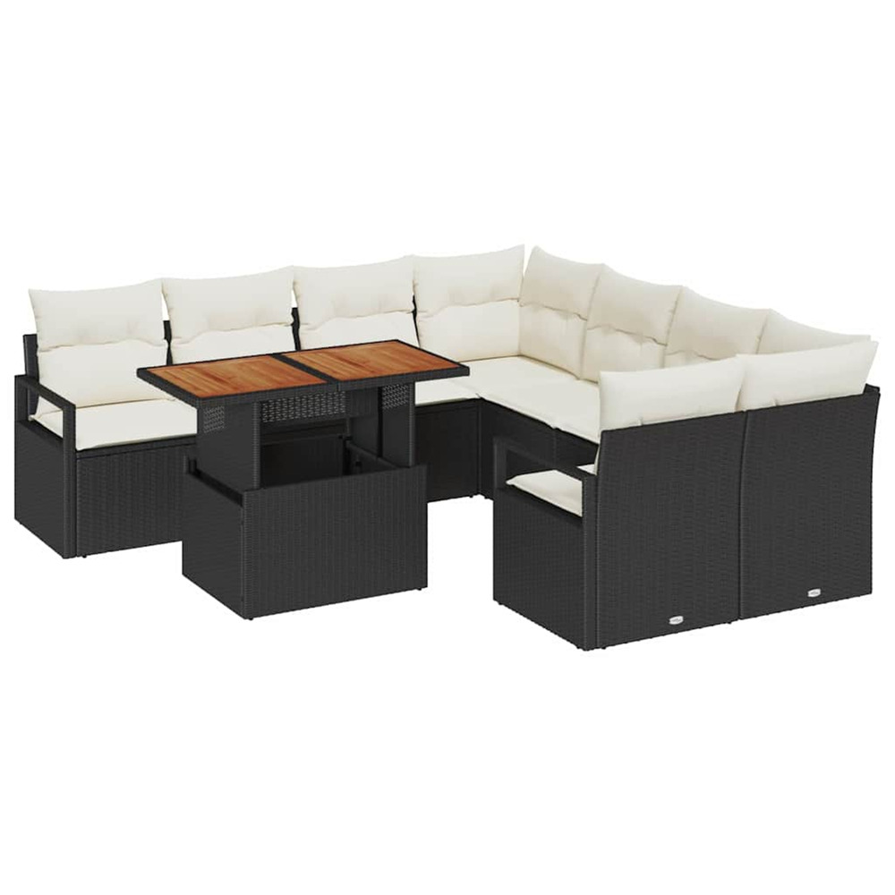 Ensemble de salle à manger pour jardin 9 pcs noir et crème