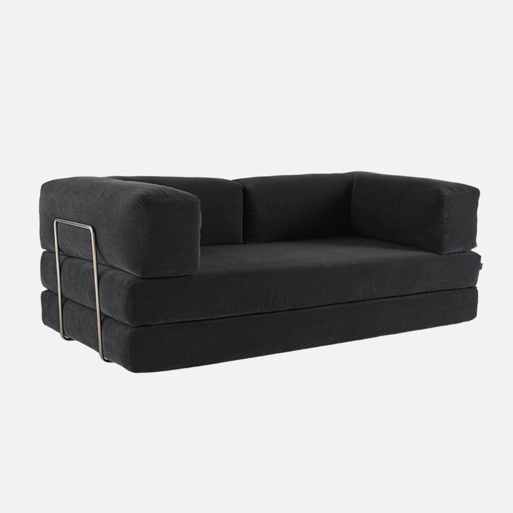 Canapé compressé vintage convertible 3 places en velours côtelé et armatures chromées l 200 x p 100 x h 72cm - seventies
