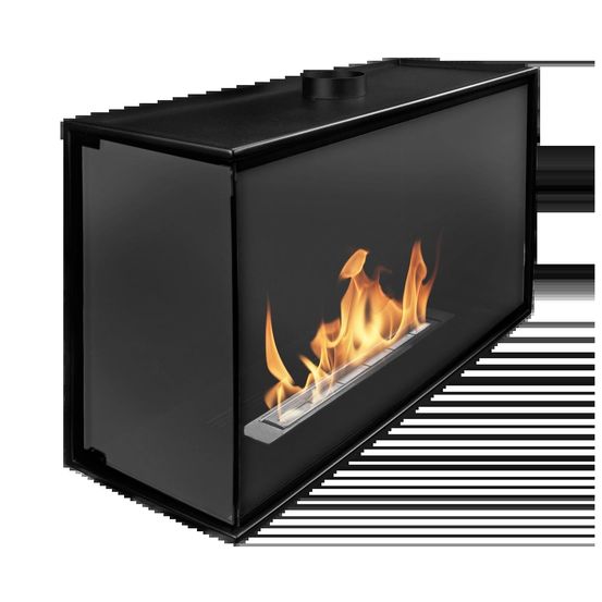 Cheminee bioethanol encastrable angle gauche 80 cm noir mat avec vitre
