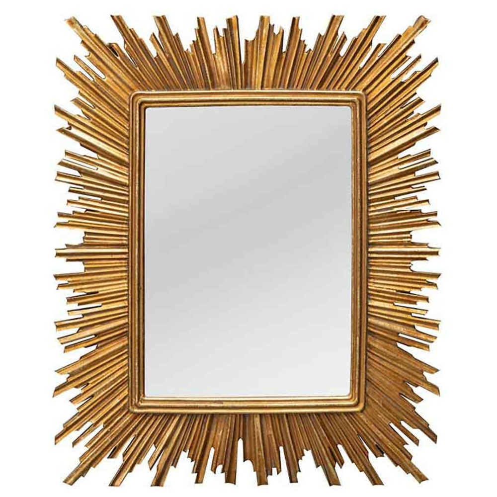 Miroir soleil convexe rectangulaire doré 24x29cm