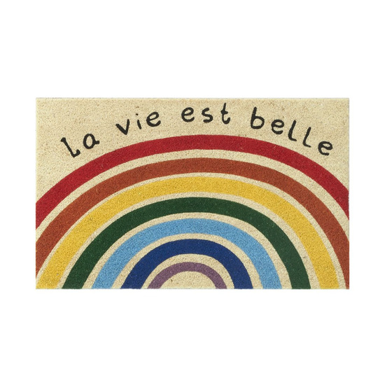 Paillasson en coco avec inscriptions 75 x 45 cm arc en ciel la vie est belle