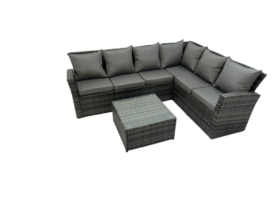 6 places ensemble de meubles de jardin en polyrotin avec canapé d'angle à dossier haut fauteuil table basse carrée