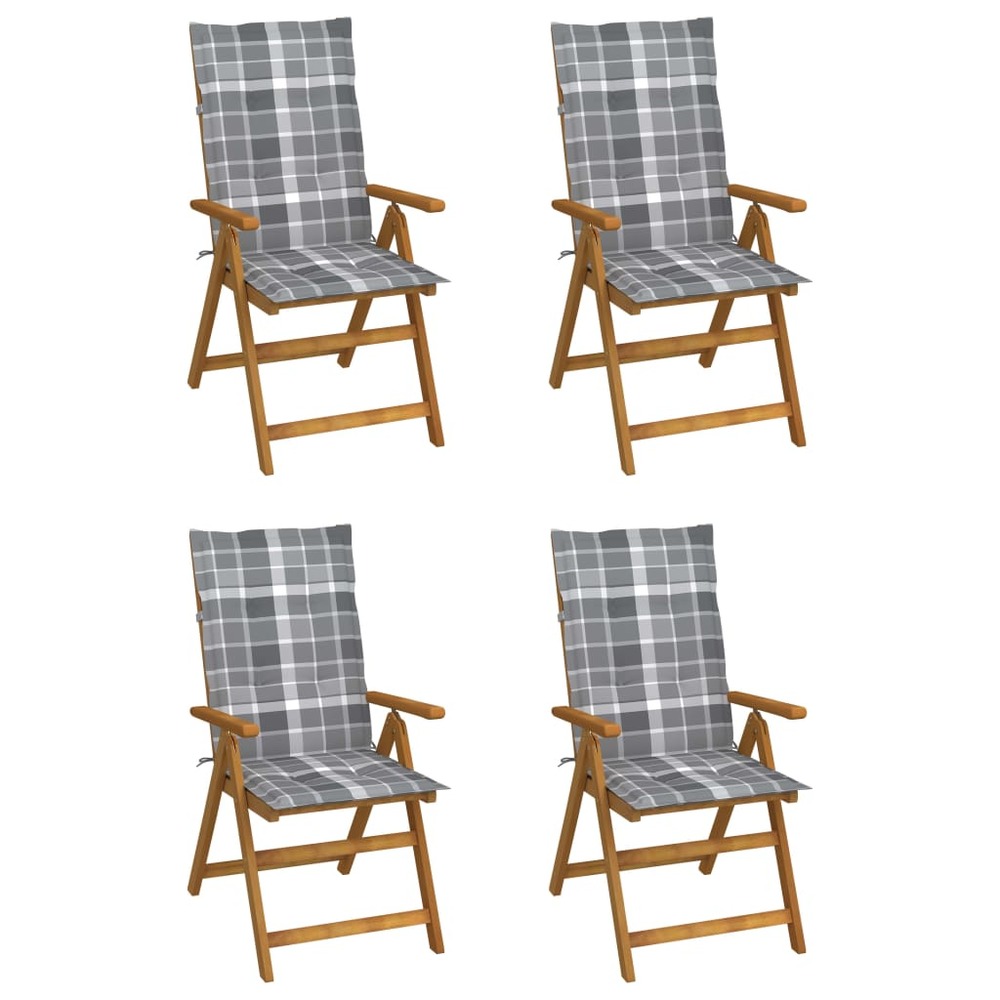 Chaises inclinables de jardin lot de 4 et coussins bois acacia