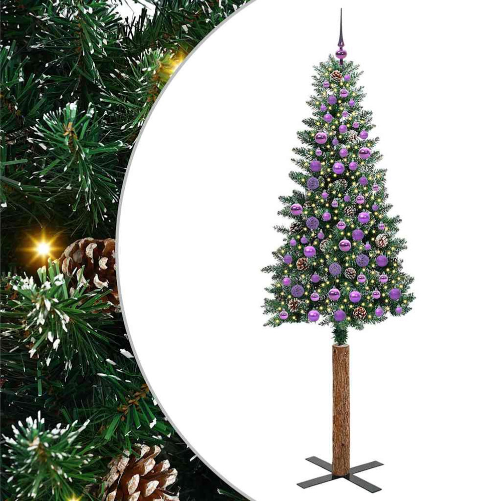 Sapin de noël mince vert 210 cm pvc et bois de pin massif