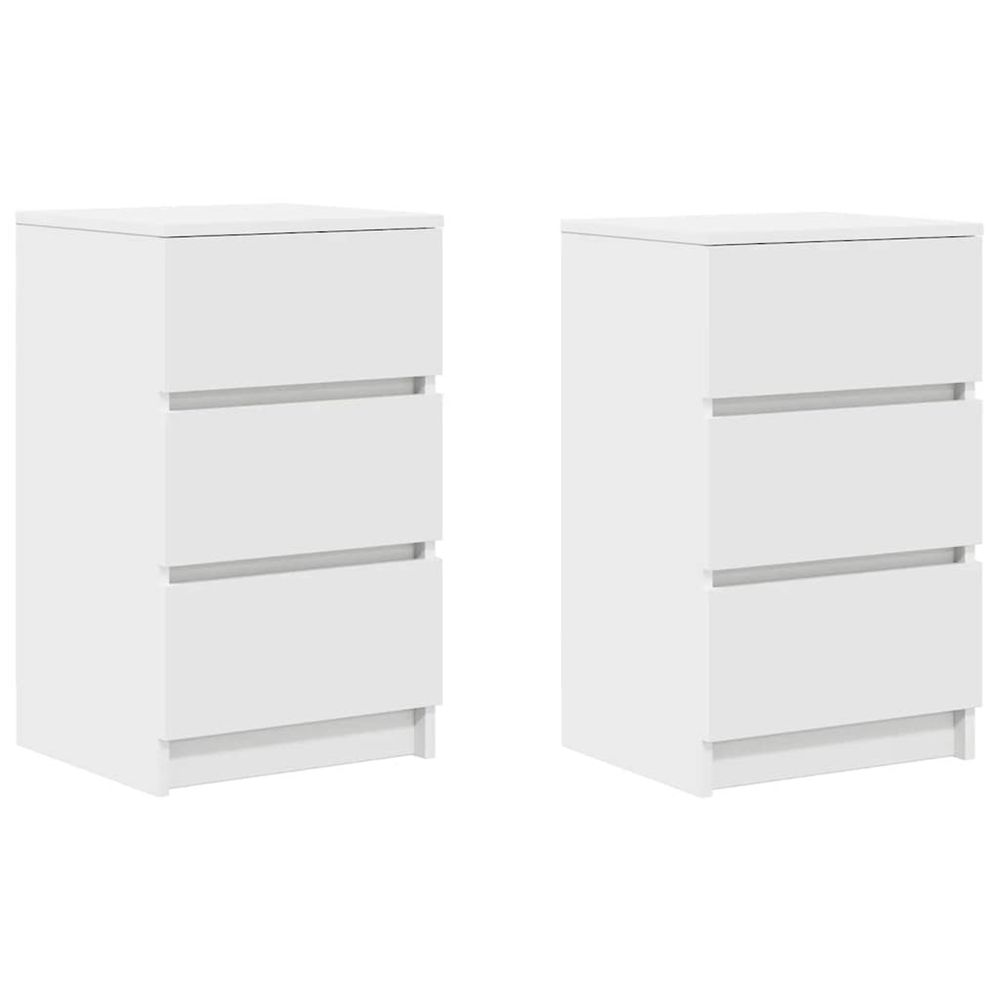 Tables de chevet avec 3 tiroirs 2 pcs blanc 39x35x65 cm