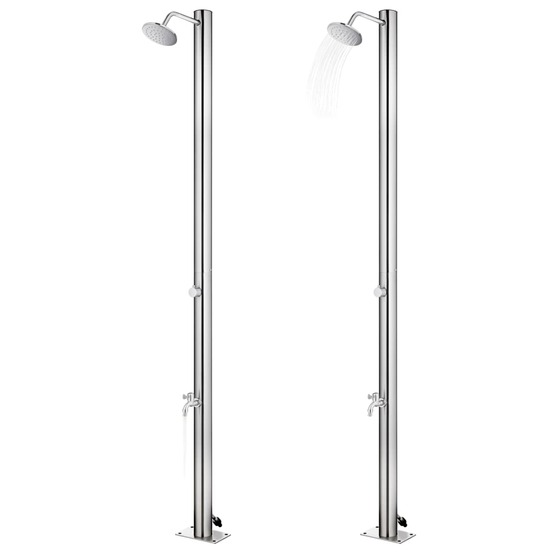 Douche de jardin avec base gris 220 cm acier inoxydable