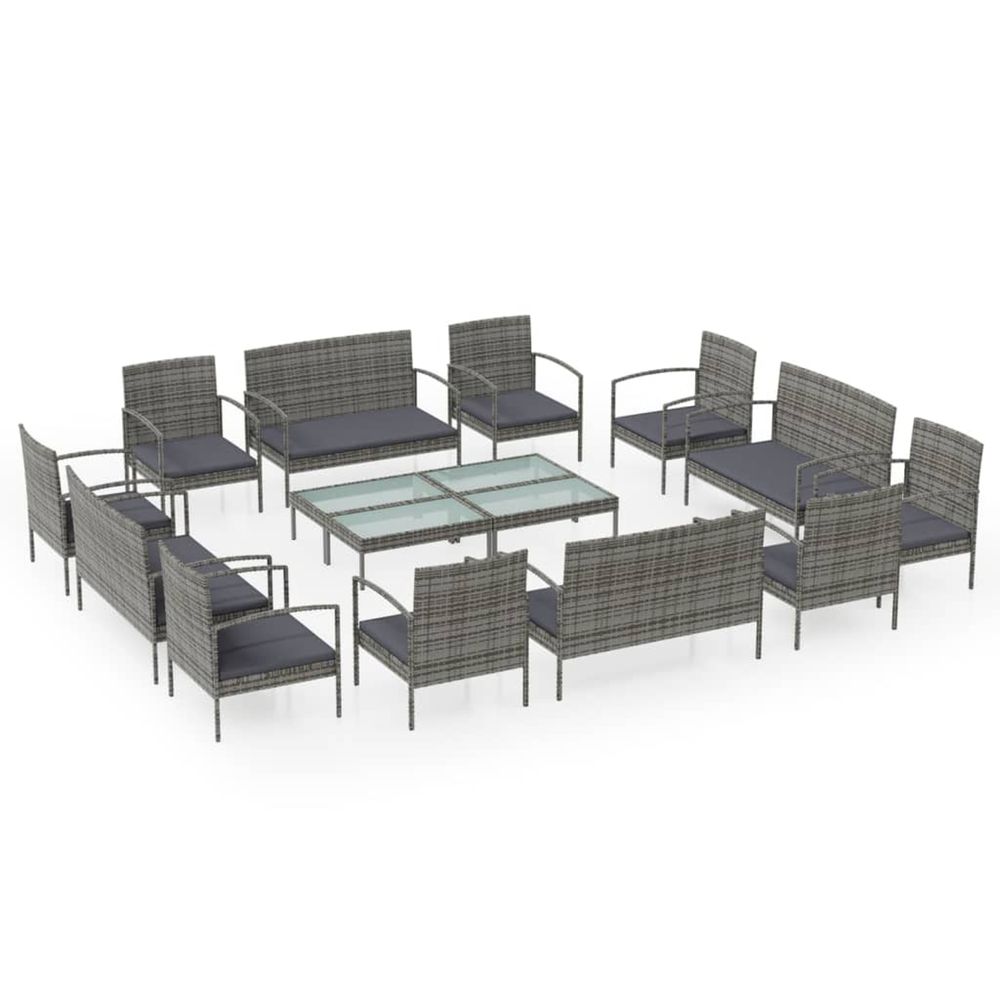 Salon de jardin 16 pcs avec coussins résine tressée gris