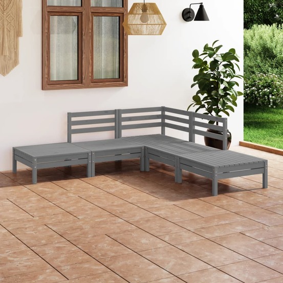 Salon de jardin 5 pcs bois de pin massif gris
