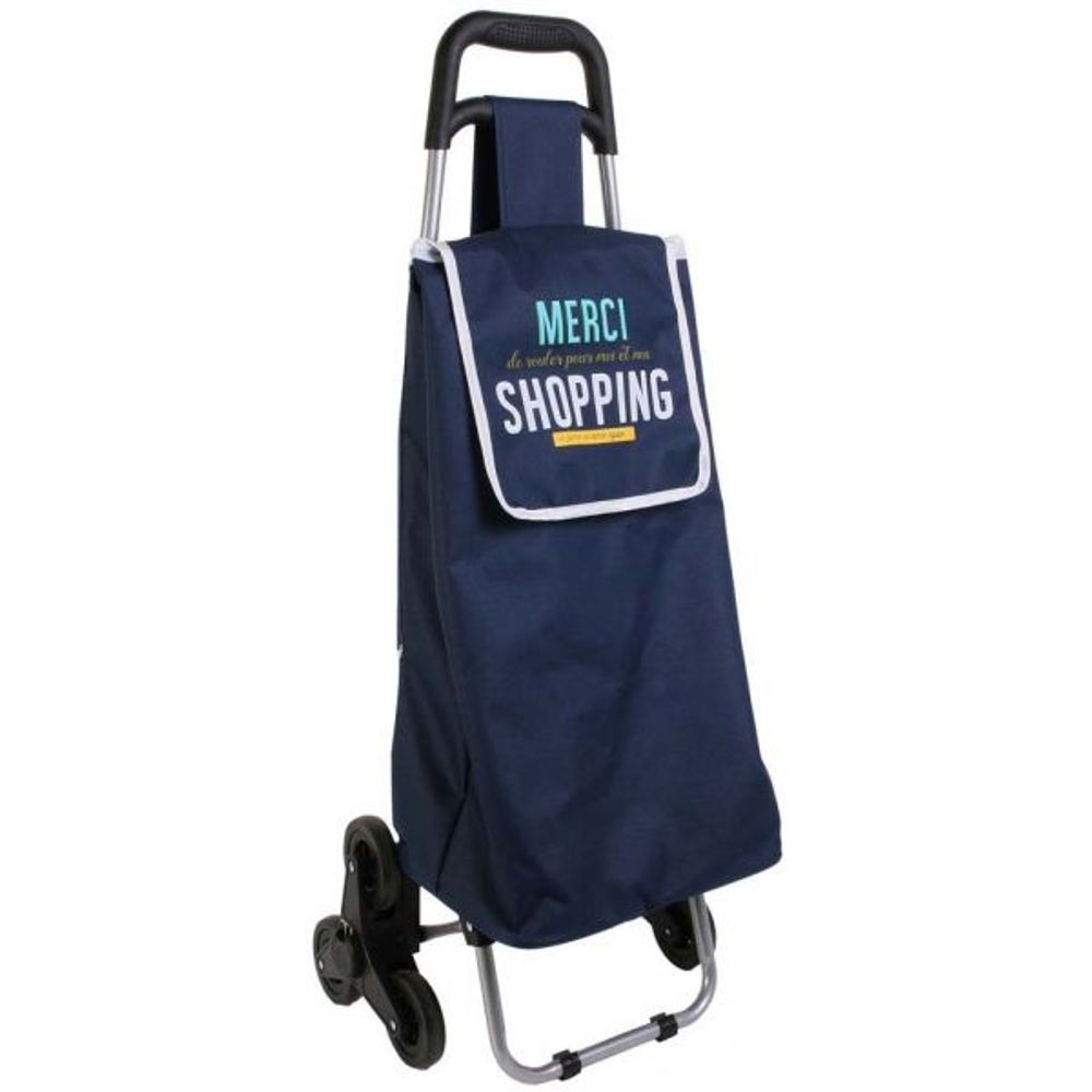 Chariot shopping en polyester 6 roues bleu
