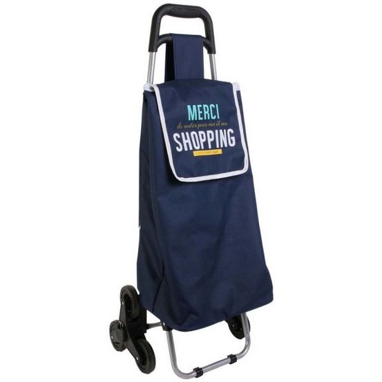 Chariot shopping en polyester 6 roues bleu