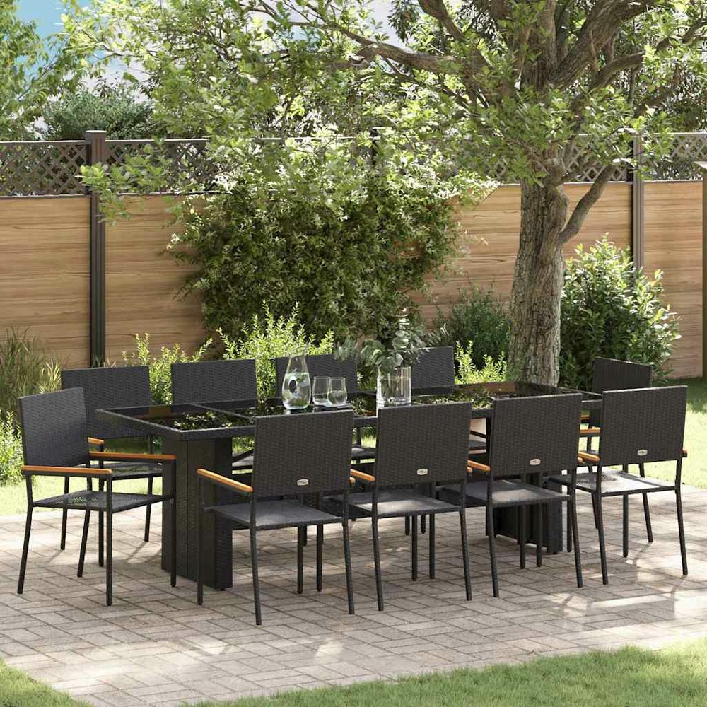 Ensemble de salle à manger pour jardin 11 pcs noir polyrotin