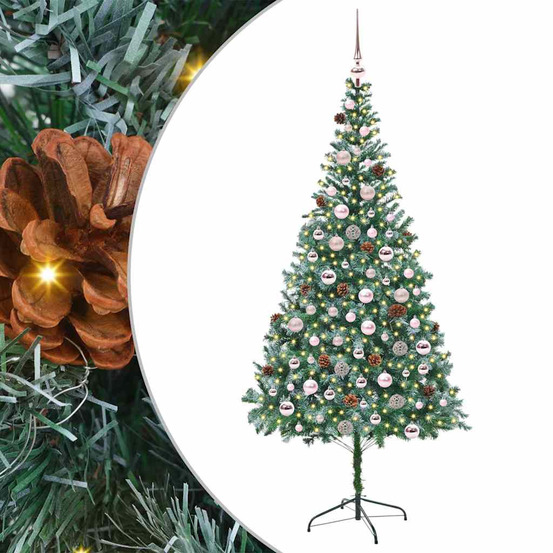 Sapin de noël artificiel avec 300 led vert 210 cm pvc et acier