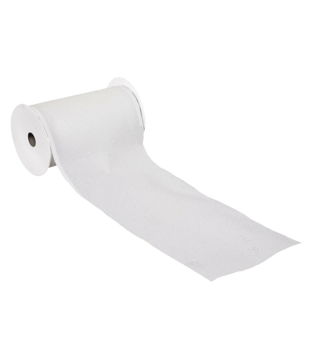 Guirlande de noël ruban blanc pailleté 12 cm x 5 m