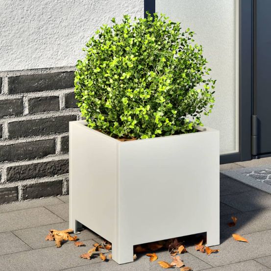 Lot de 2 jardinières carrées acier design moderne blanc 30x30x30 cm