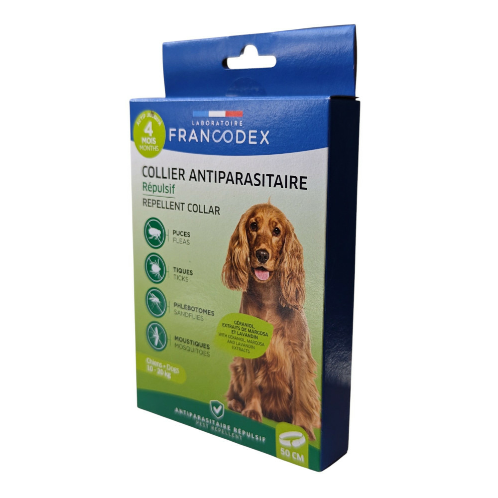 Collier antiparasitaire répulsif 50 cm pour chiens de 10 kg à 20 kg