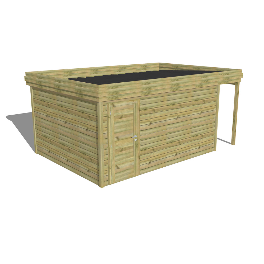Abri de jardin bois pin traité autoclave 27mm - 5,34x3,44m / 18m2 - bac acier - abri français