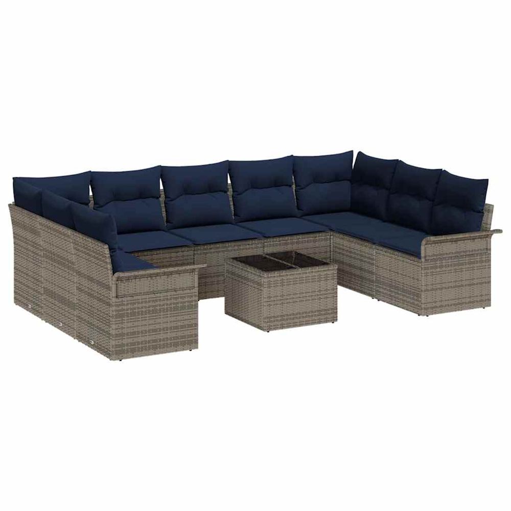 Ensemble de canapé de jardin 10 pc gris polyrotin