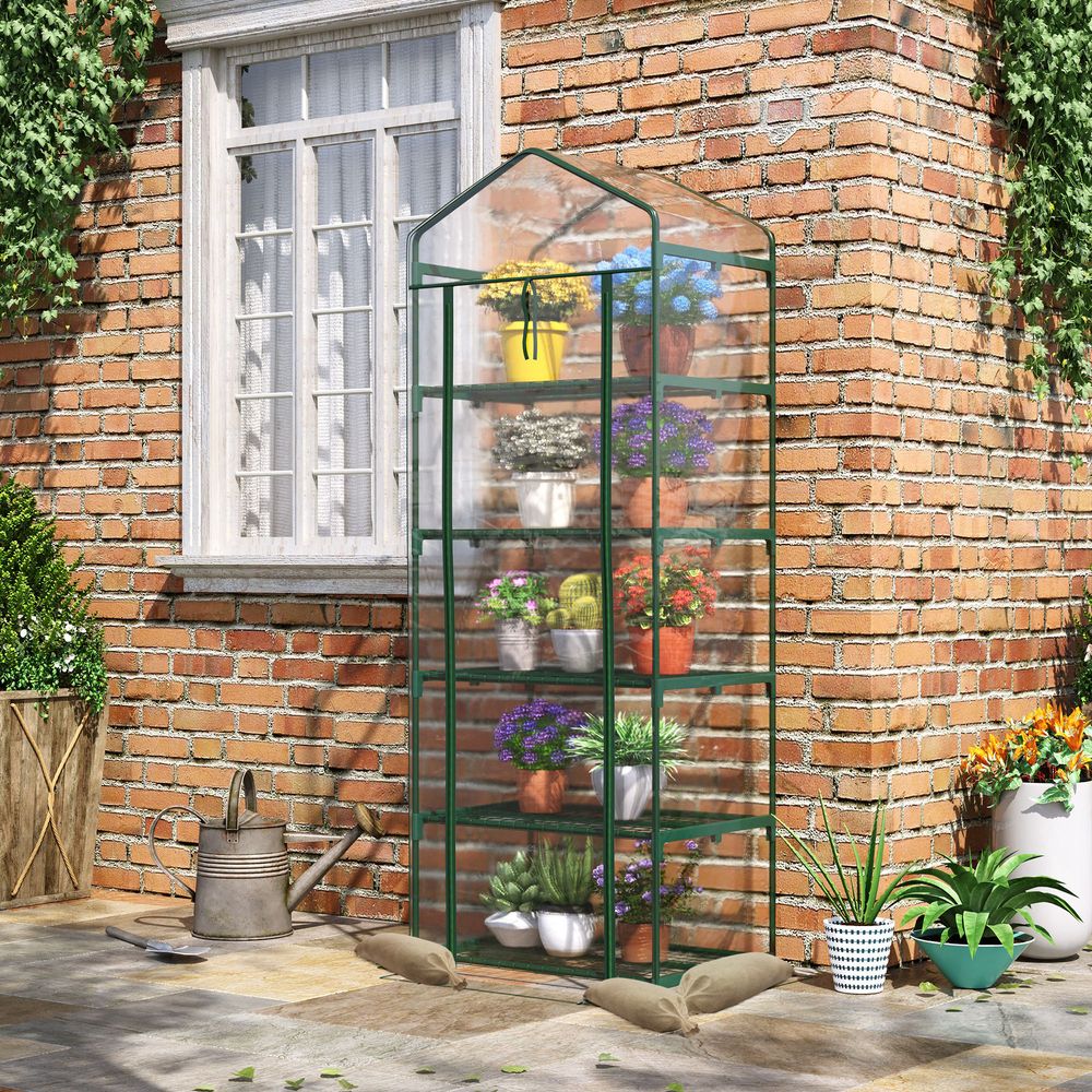 Serre de balcon en acier 69 x 49 x 193 cm avec housse pvc transparente 5 étagères - comfortxl outdoor living