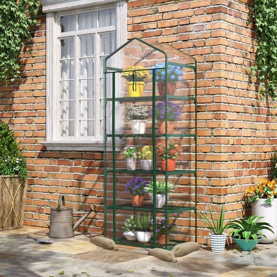 Serre de balcon en acier 69 x 49 x 193 cm avec housse pvc transparente 5 étagères - comfortxl outdoor living