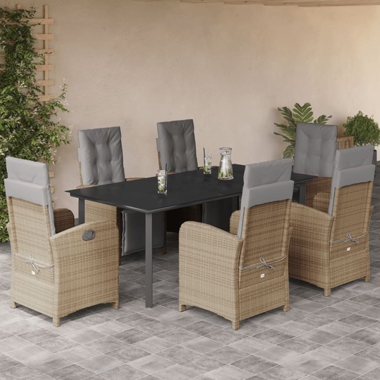 Ensemble à manger de jardin et coussins 7 pcs beige poly rotin