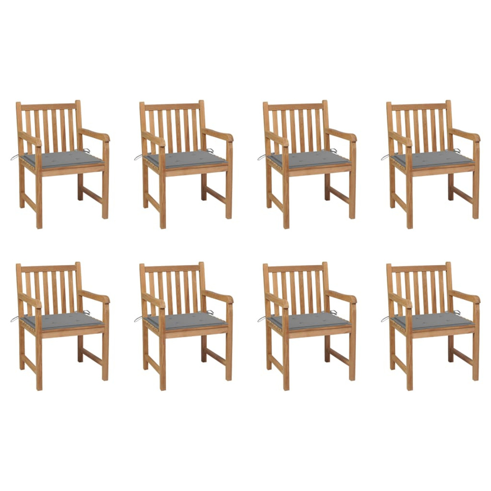 Chaises de jardin lot de 8 avec coussins gris bois teck massif