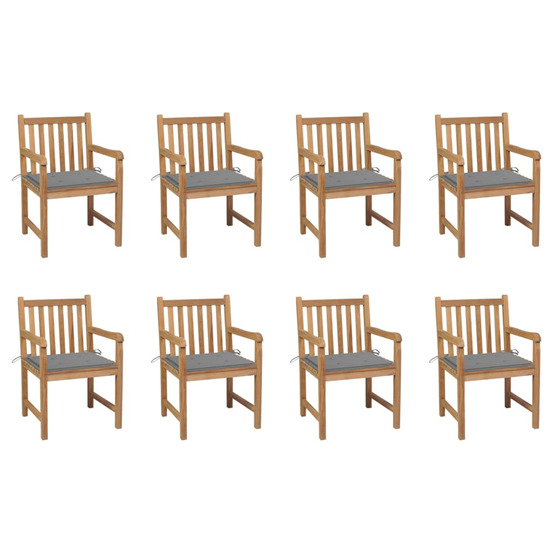 Chaises de jardin lot de 8 avec coussins gris bois teck massif