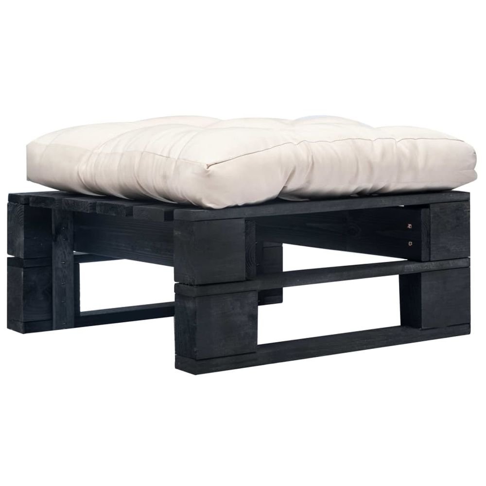 Repose-pied palette de jardin et coussin sable bois noir
