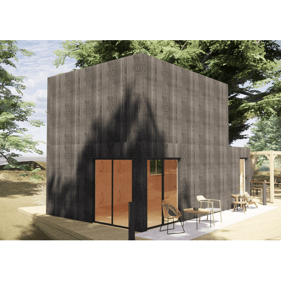 Studio de jardin re2020 en bois 7,7 x 4,6 x 2,7 m / isolation re2020 avec plancher isolé avec mezzanine et terrasse