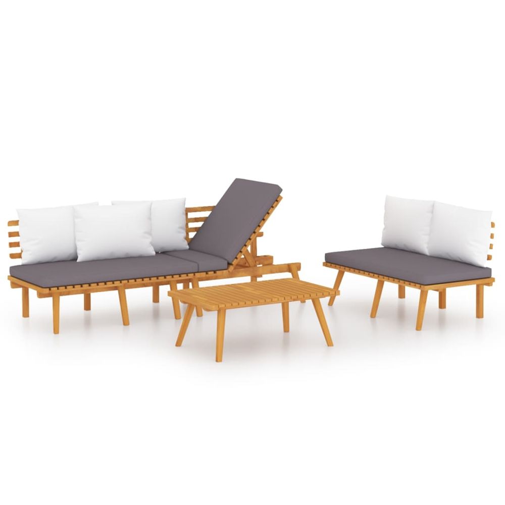 Salon de jardin 3 pcs avec coussins bois d'acacia massif