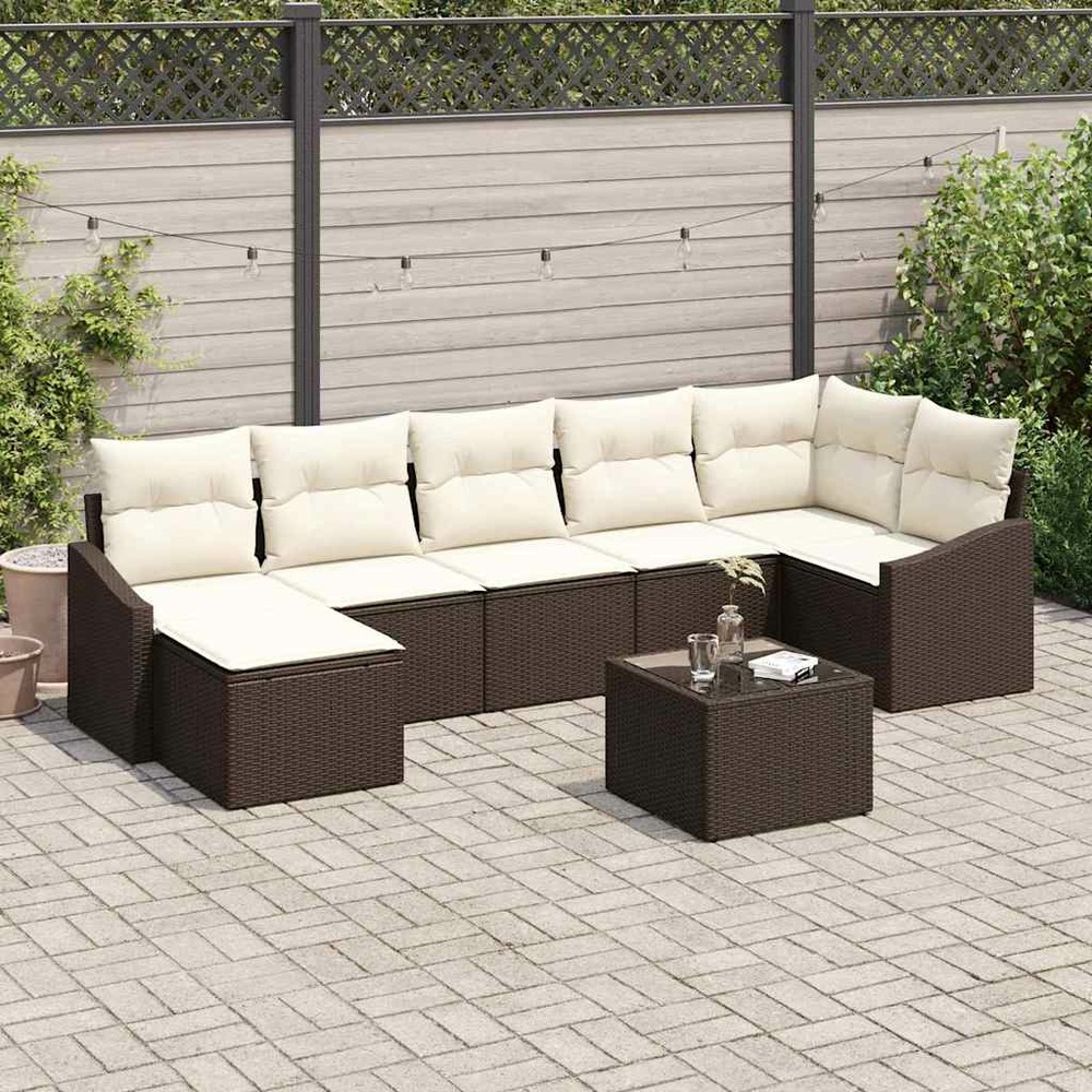 Ensemble de canapé de jardin 8 pcs marron et crème polyrotin
