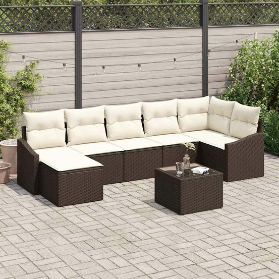 Ensemble de canapé de jardin 8 pcs marron et crème polyrotin