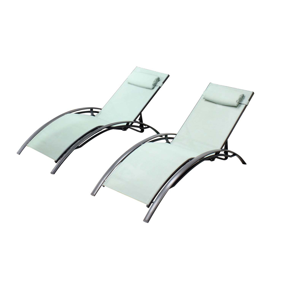 Lot de 2 transats en aluminium et toile pvc vert pastel bahia