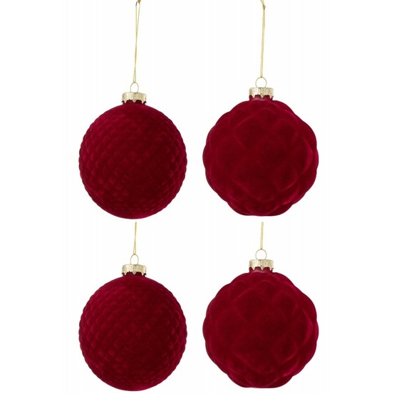 Boite de 4boules de noël en verre rouge 10x10x10 cm