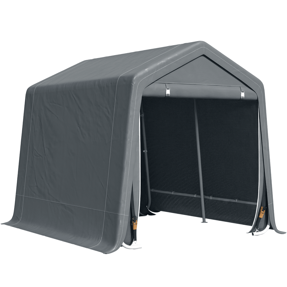 Tente garage extérieur voitures motos métal tissu pe porte zippée 280x240x240cm gris - comfortxl outdoor living
