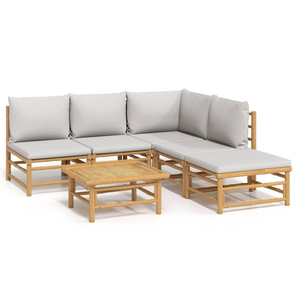 Salon de jardin 6 pcs avec coussins gris clair bambou