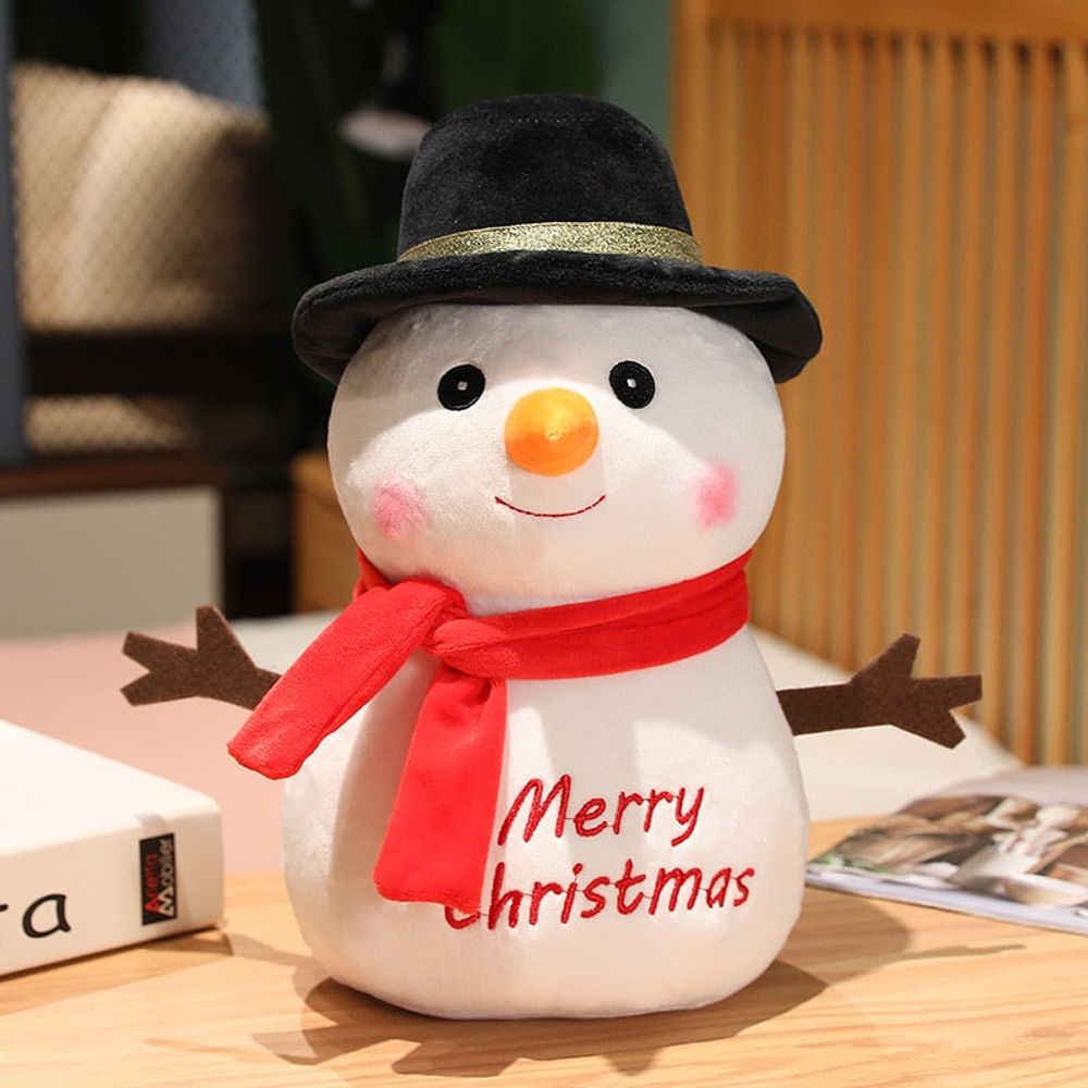 Peluche de noël - bonhomme de neige avec chapeau noir